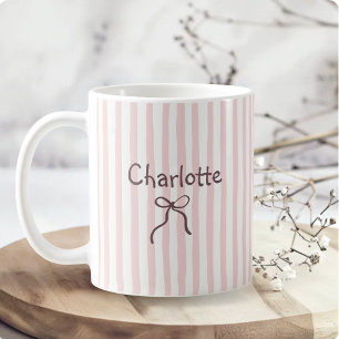 Striped Bow Cute Coquette Custom Personalized Name Coffee Mug