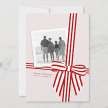 Striped Bow Flat Holiday Photo Card
