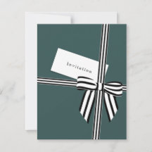 Striped Bow Flat Invitation Card Green