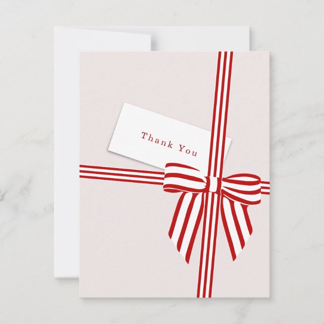 Striped Bow Flat Thank You Card (Front)