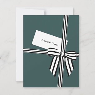 Striped Bow Flat Thank You Card Green