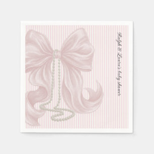 Striped Bow Ivory Pink Baby Shower  Napkin