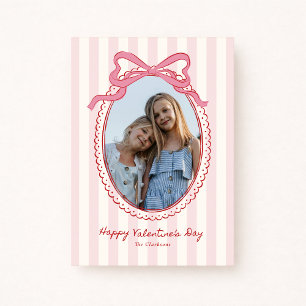 Striped Bright Pink Bow Valentine’s Day Photo Card