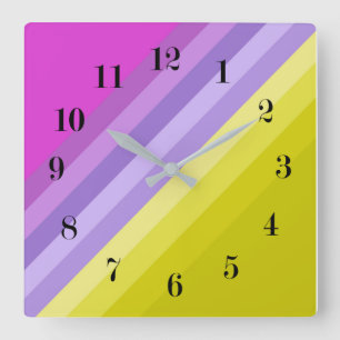Striped, bright square wall clock