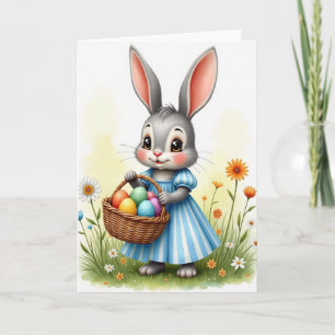 Striped Bunny Basket Eggs Card