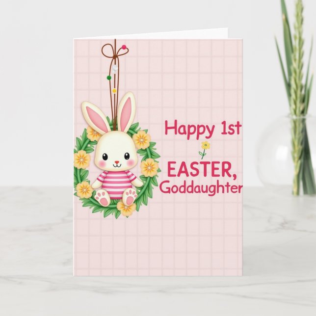 Striped Bunny Wreath Easter Card (Front)