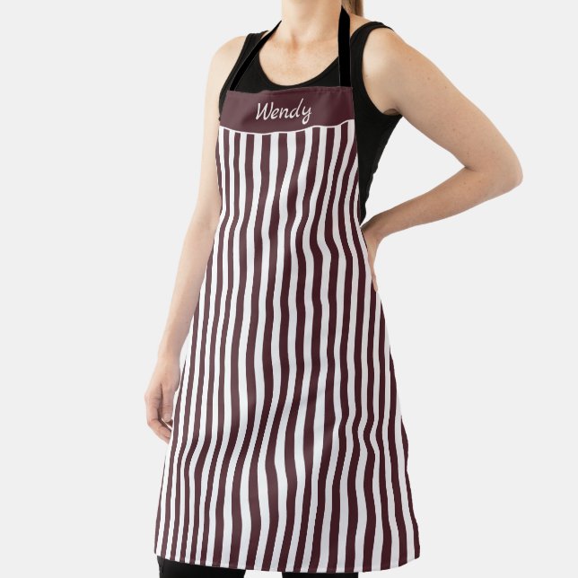 Striped Burnt Burgundy and White Pattern Apron (Insitu)
