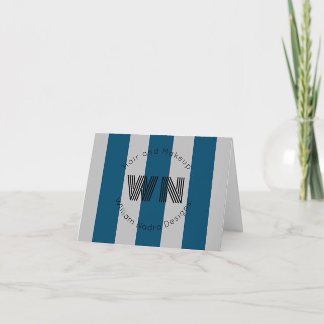 striped business blue gray custom  holiday card (Front)