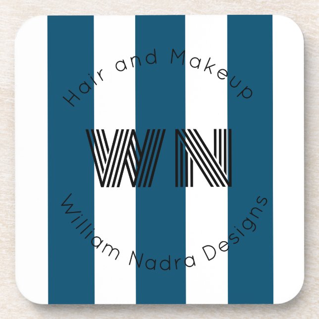 striped business logo monogram circle gift coaster (Front)