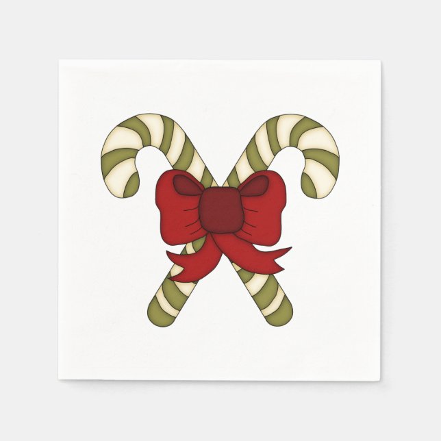 Striped Candy Canes wit Red Bow Napkin (Front)