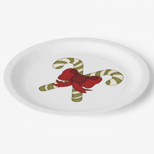 Striped Candy Canes with Red Bow Paper Plate