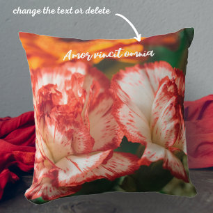 Striped carnations and gerbera throw pillow