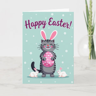 Striped Cat Easter Oval Card