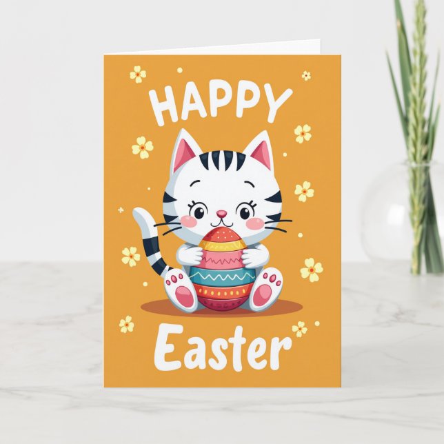 Striped Cat Egg Celebration Card (Front)