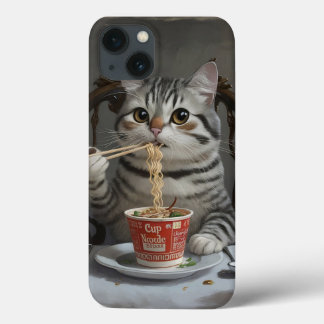 Striped Cat Enjoying Cup Noodles iPhone 13 Case