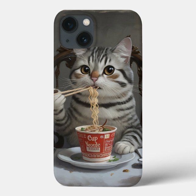 Striped Cat Enjoying Cup Noodles Case-Mate iPhone Case (Back)