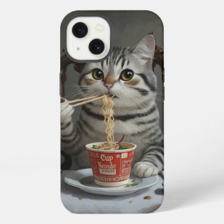 Striped Cat Enjoying Cup Noodles iPhone 13 Case
