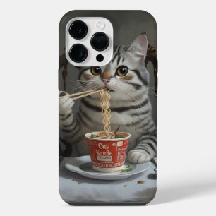 Striped Cat Enjoying Cup Noodles iPhone 14 Pro Max Case