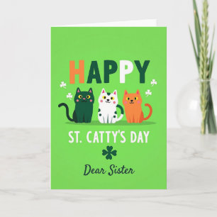 Striped Cat Happy St Cattys Day Card