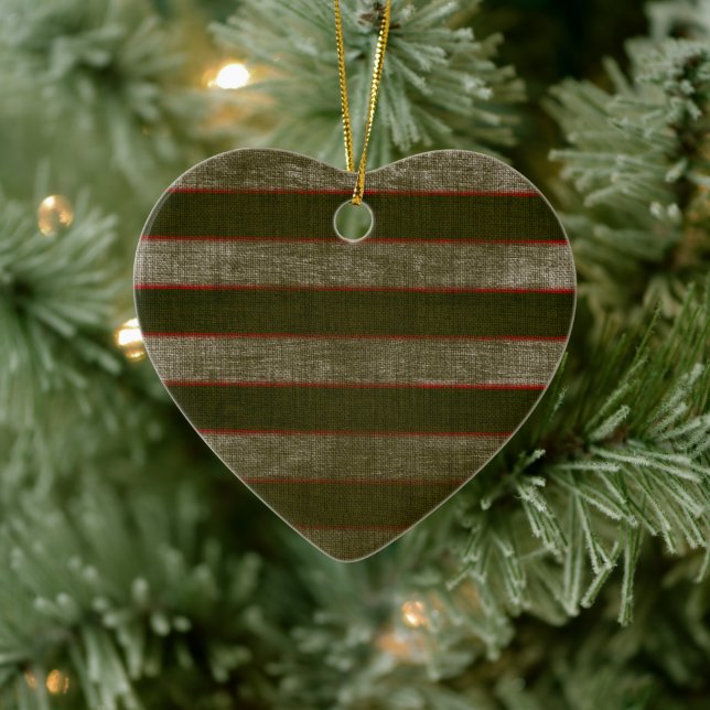 Striped Ceramic Heart Christmas Ornament (Tree)