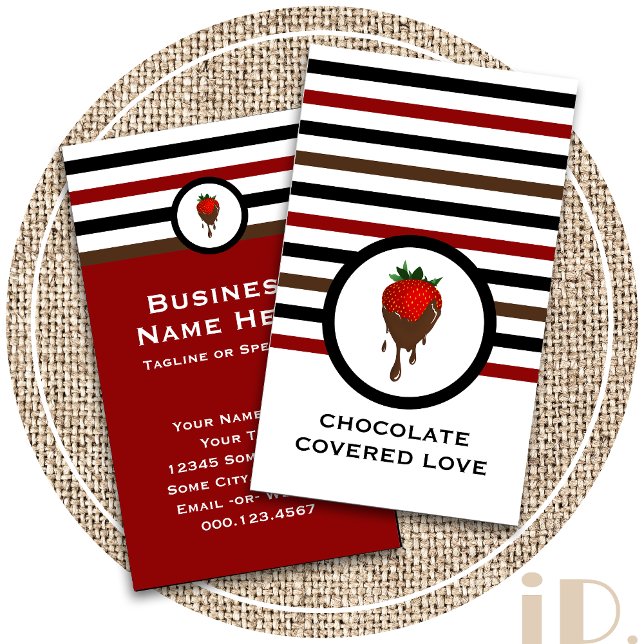 Striped Chic Chocolate Strawberry Business Card (Creator Uploaded)