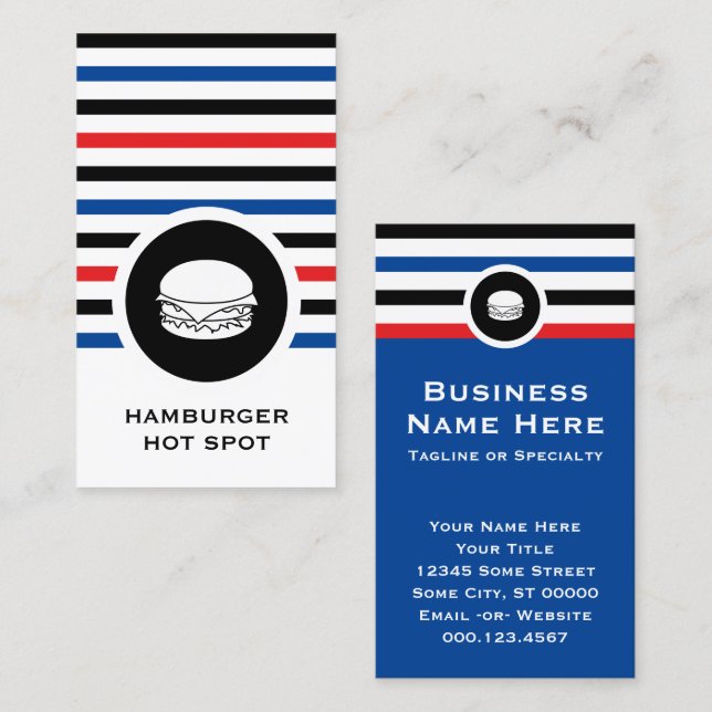 Striped Chic Hamburger Business Card (Front/Back)