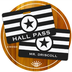 Striped Chic Star Hall Pass for Teachers Badge