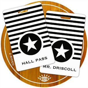 Striped Chic Star Hall Pass for Teachers Badge