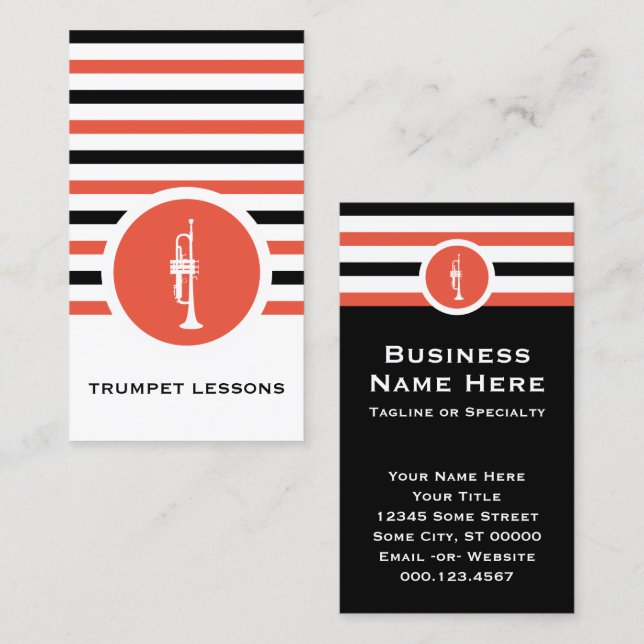 Striped Chic Trumpet Business Card (Front/Back)