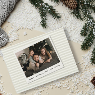 Striped Christmas Card with Custom Polaroid Photo 