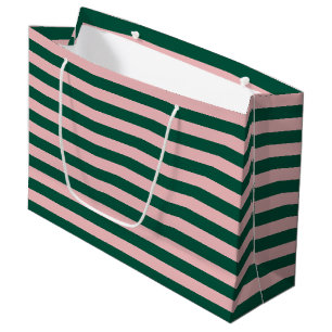 Striped Christmas Holiday Green & Pink  Large Gift Bag