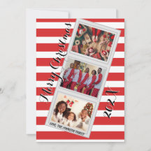 Striped Christmas Photo Card with Three Pictures