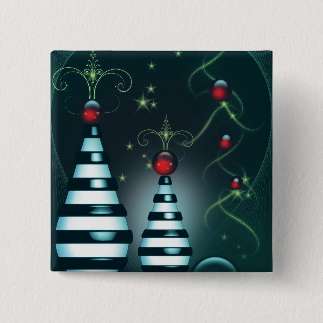 Striped Christmas Tree Baubles 2 Inch Square Button (Front)