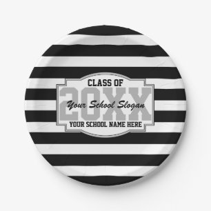 Striped Class of 20XX Graduation Party Paper Plate
