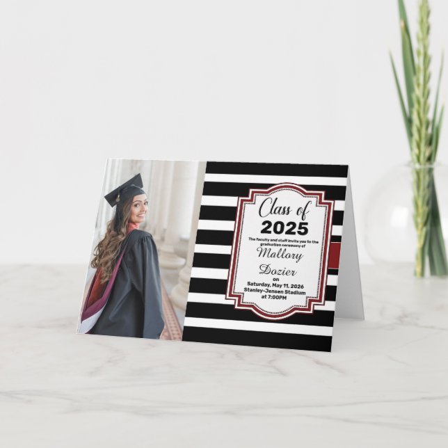 Striped Classic Graduation Photo Invitation (Front)