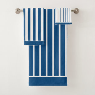 Striped Classic Navy and White with Trim Bath Towel Set