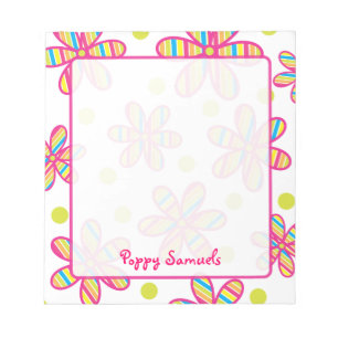 Striped Colourful Flower Personalized Notepad