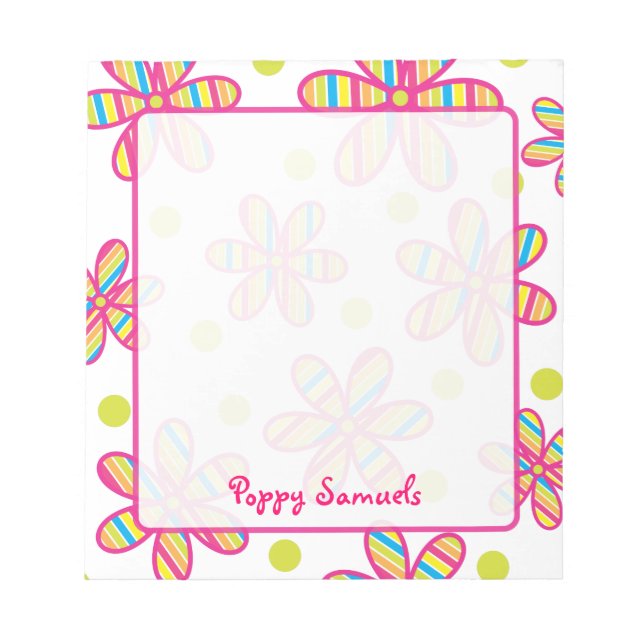 Striped Colourful Flower Personalized Notepad (Front)