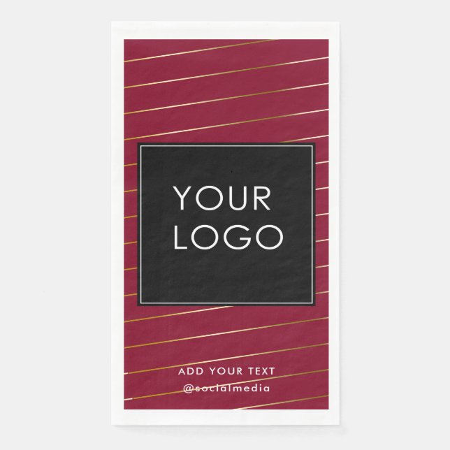 Striped Company Business Corporate Logo Burgundy Napkin (Front)