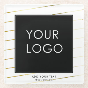 Striped Company Business Corporate Logo White  Glass Coaster
