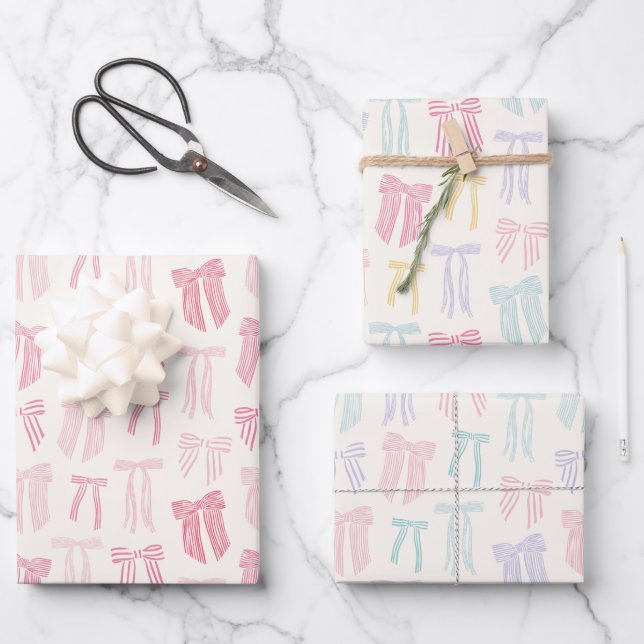 Striped Coquette Bows pink mint lilac yellow Wrapping Paper Sheet (Front)