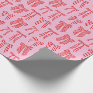 Striped Coquette Christmas Bows red on pink Wrapping Paper