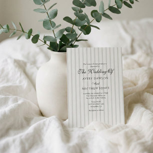 Striped Country Club Style Sage Wedding Invitation