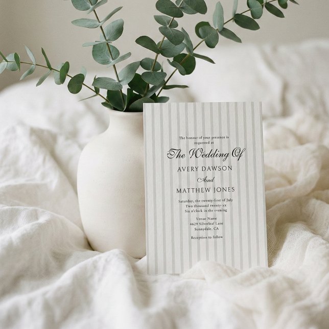 Striped Country Club Style Sage Wedding Invitation (Creator Uploaded)