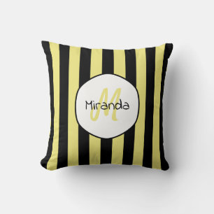 Striped Cucumber Beetle Pattern Name and Monogram Throw Pillow
