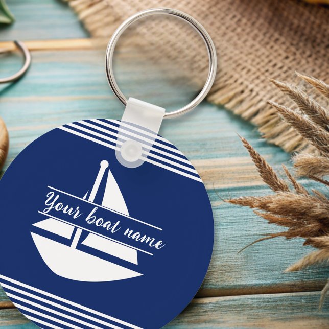Striped Custom Boat Name Navy Blue  Keychain (Creator Uploaded)