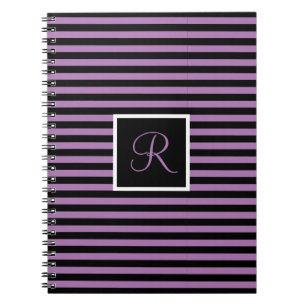 Striped Custom Initial Letter Purple and Black  Notebook