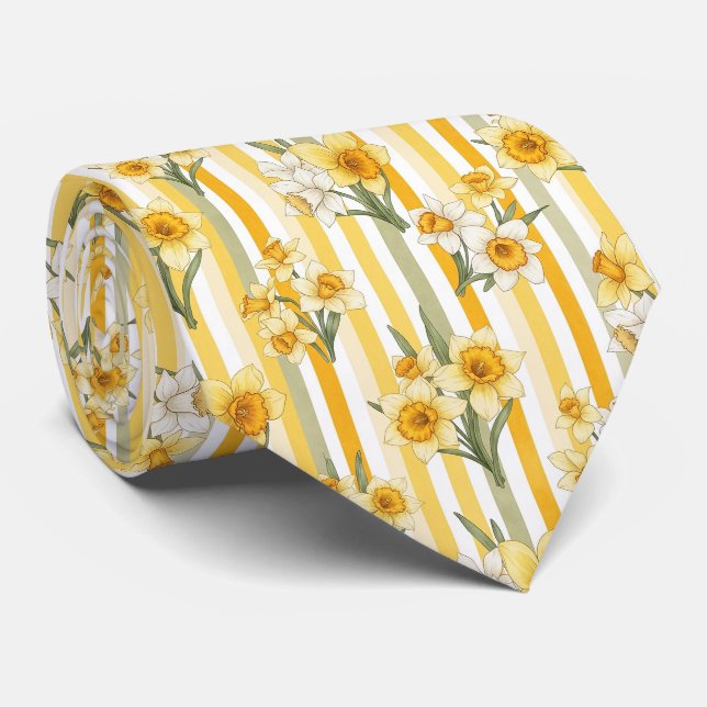 Striped Daffodil Floral Pattern (1) Tie (Rolled)