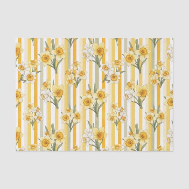 Striped Daffodil Floral Pattern (1) Tissue Paper (Front)