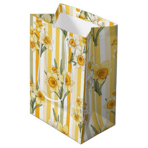 Striped Daffodil Floral Pattern Medium Gift Bag